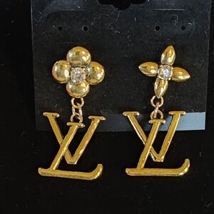 Upcycled Gold Designer Logo Earrings #63